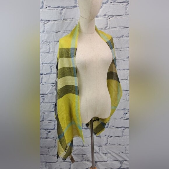 Burberry Women's Scarf Yellow Black Nova Check Silk Cashmere Italy 70" x 20" - Picture 8 of 15